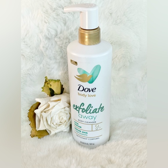 New with tags DOVE BODY LOVE EXFOLIATE AWAY CLEANSER w/AHA SERUM +Exfoliants - Picture 1 of 4